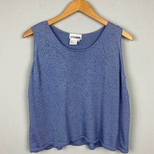 After Dark Sparkly Shiny Beaded Sleeveless Blouse 20W Petite Crop Top Vintage